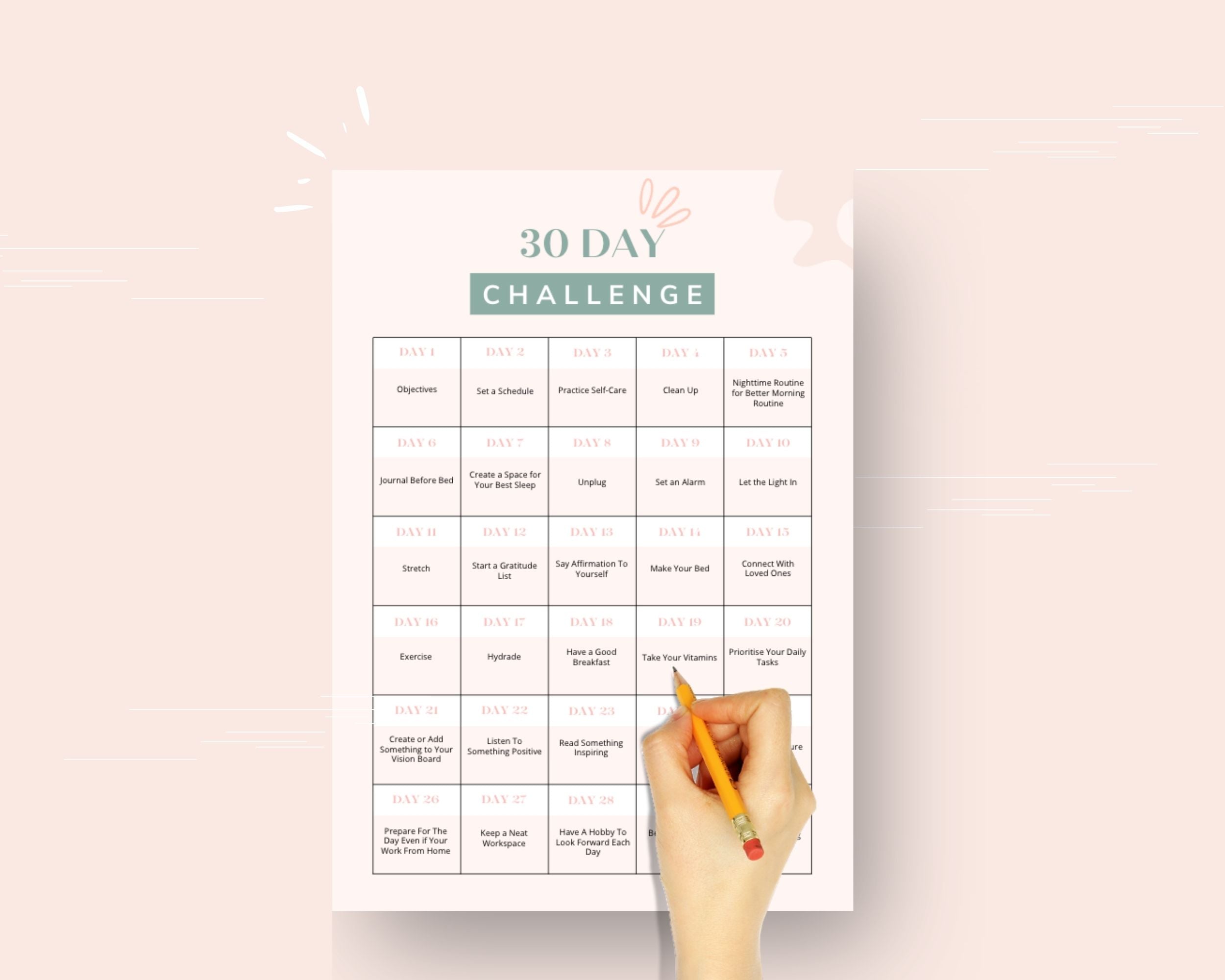 30-Day Win Your Mornings Challenge | Editable Canva Template A4 Size