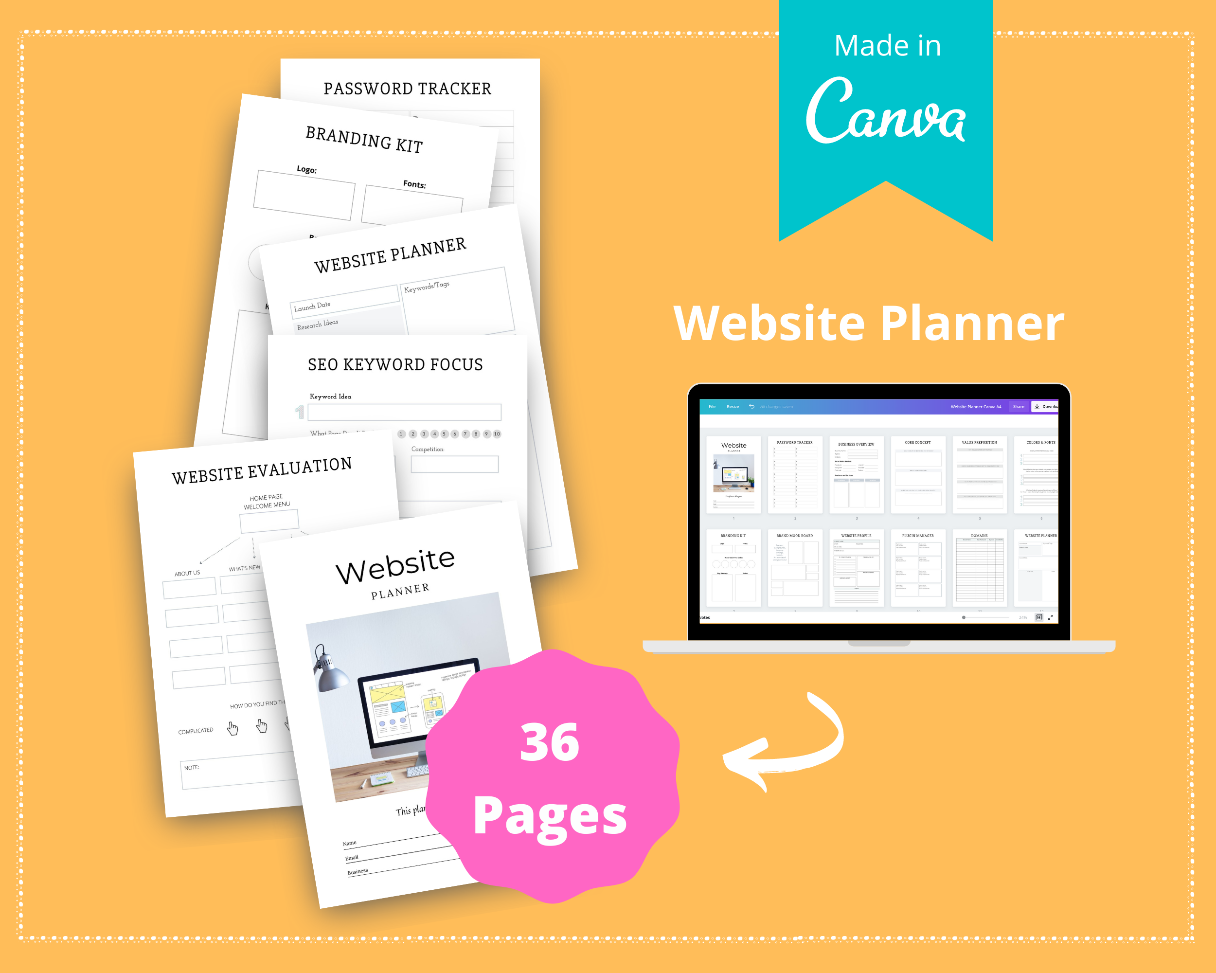 Editable Website Planner Templates in Canva | Commercial Use