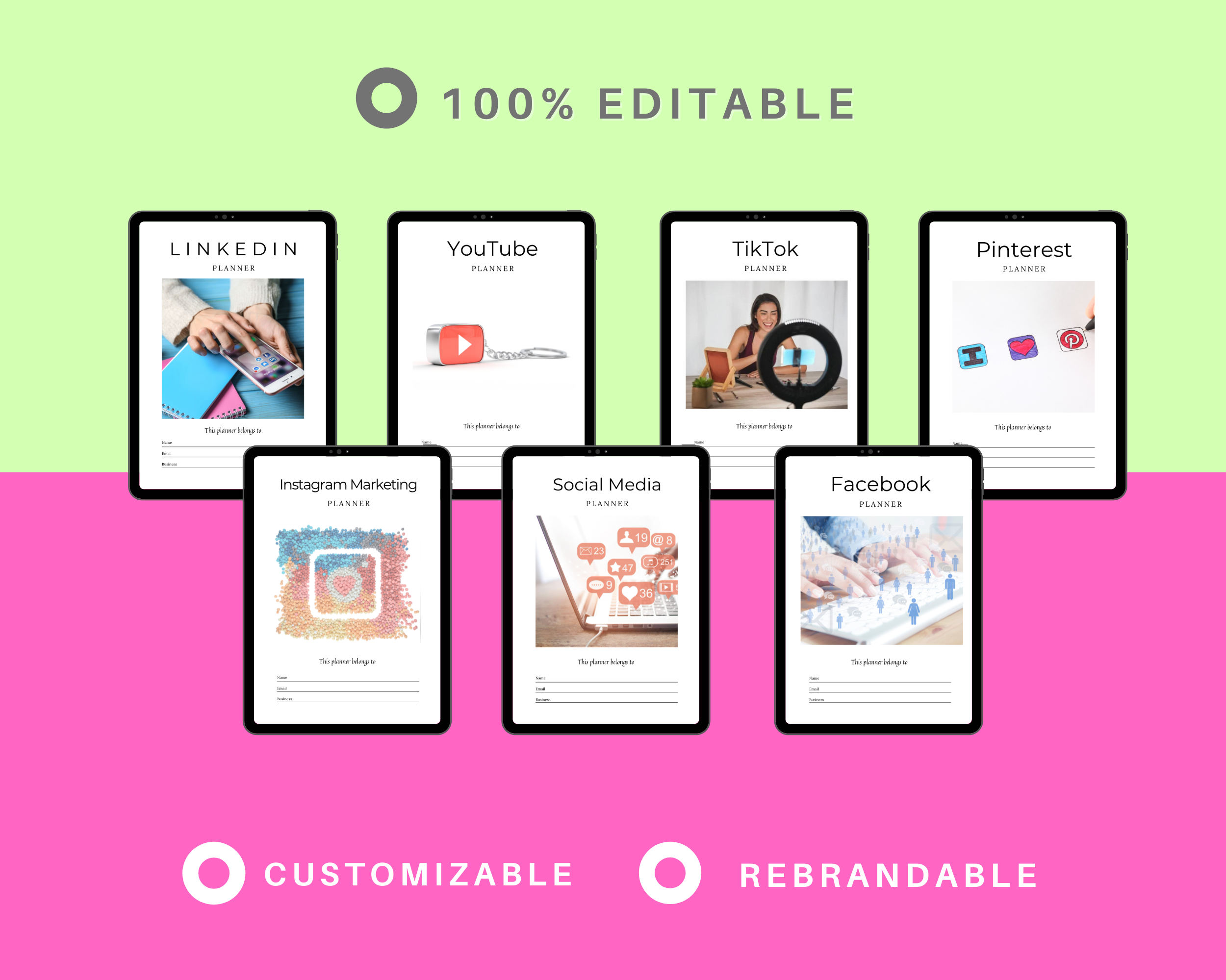 BUNDLE of 7 Social Media Planners in Canva | Customizable | Editable Canva Templates | Commercial Use | Social Media Templates