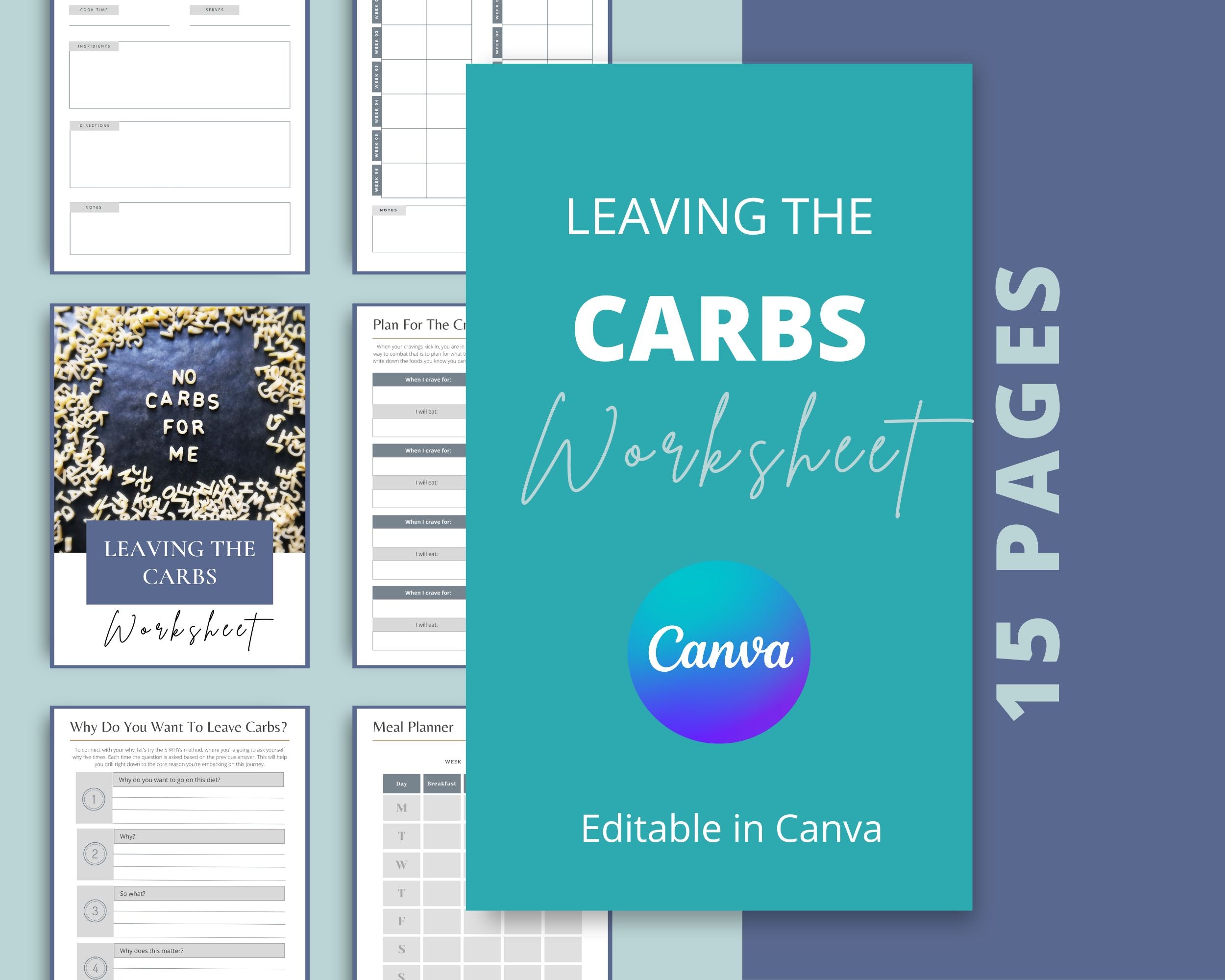 Leaving The Carbs Challenge | Wellness Journal | Editable Canva Template A4 Size
