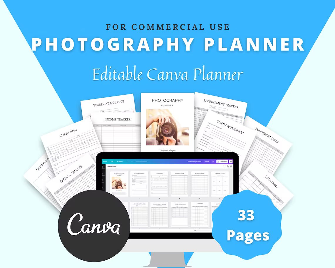 Photography Planner in Canva | Canva Template Pack | Photography Business Planner Canva | Commercial Use