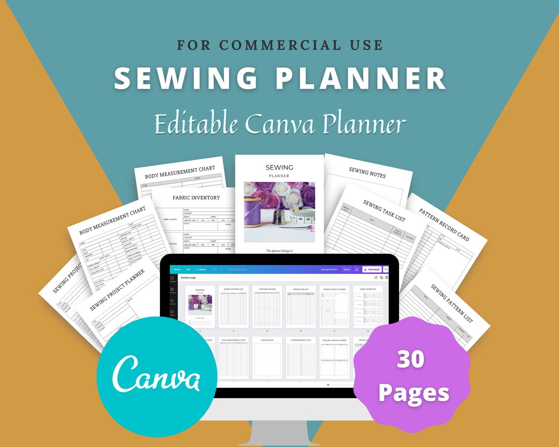 Editable Sewing Planner in Canva | Canva Template Pack | Sewing Business Planner Canva | Commercial Use