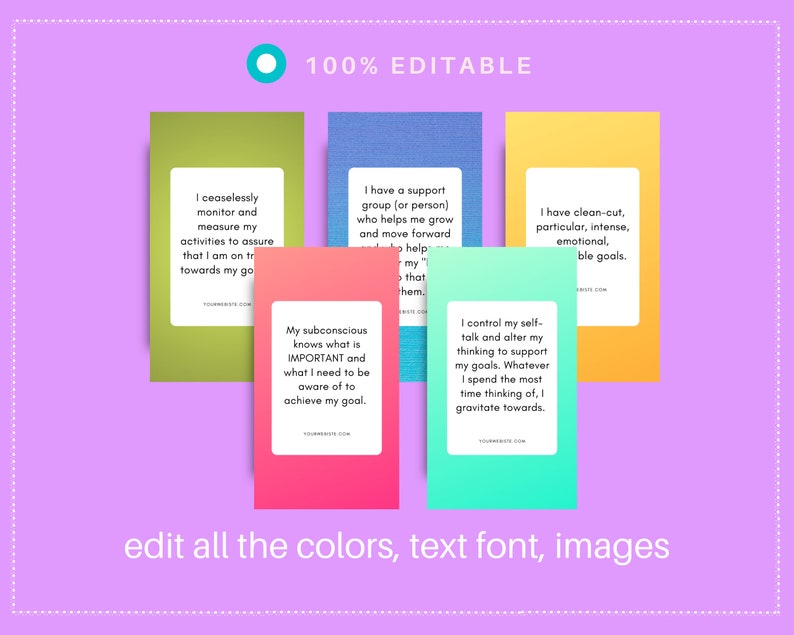Goal Setting Affirmation Card Deck | Editable 13 Card Deck in Canva | Commercial Use