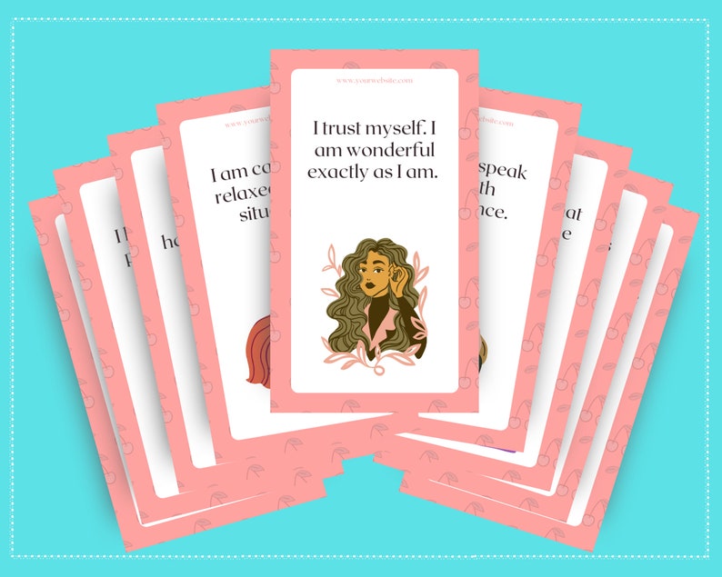 Self Love Affirmation Card Deck | Editable 30 Card Deck in Canva | Commercial Use