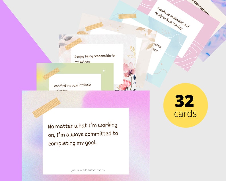 Personal Affirmations Card Deck | Editable 32 Card Deck in Canva | Commercial Use