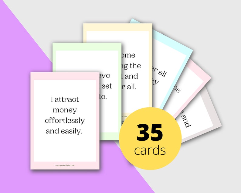 Abundance & Prosperity Affirmations Card Deck | Editable 35 Card Deck in Canva | Commercial Use