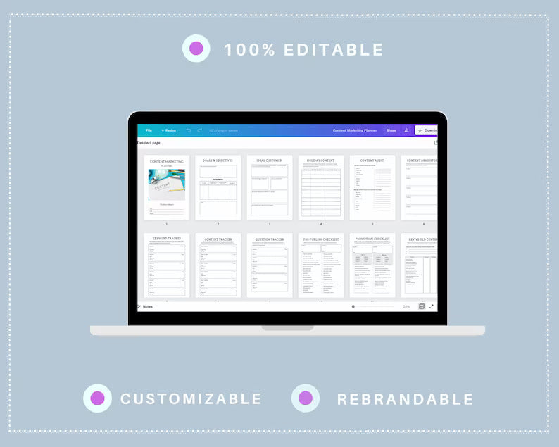 Editable Content Planner in Canva | Canva Template Pack | Content Marketing Planner Canva | Commercial Use