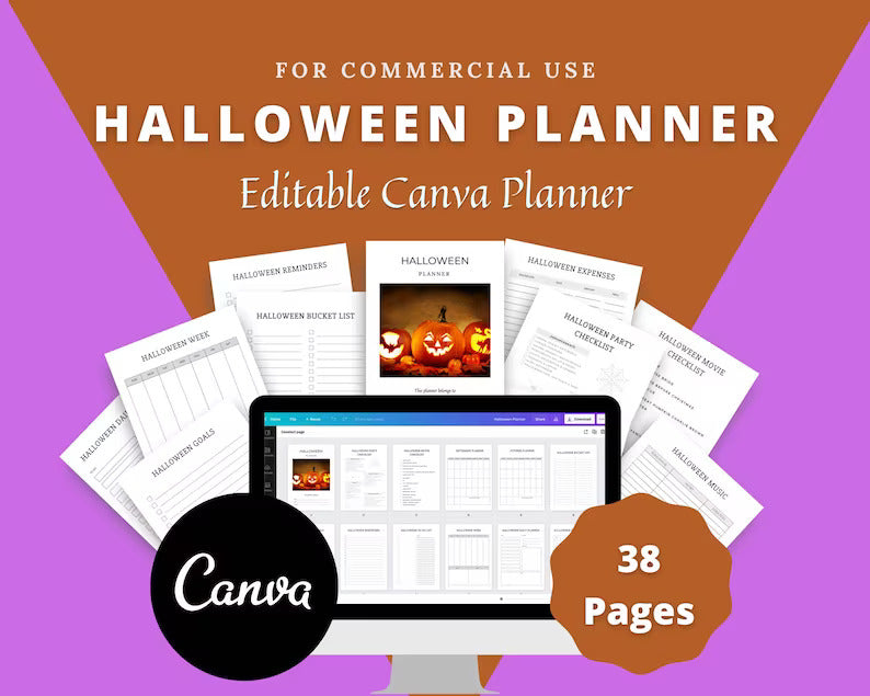 Editable Halloween Planner in Canva | Canva Template Pack | Halloween Party Planner Canva | Commercial Use