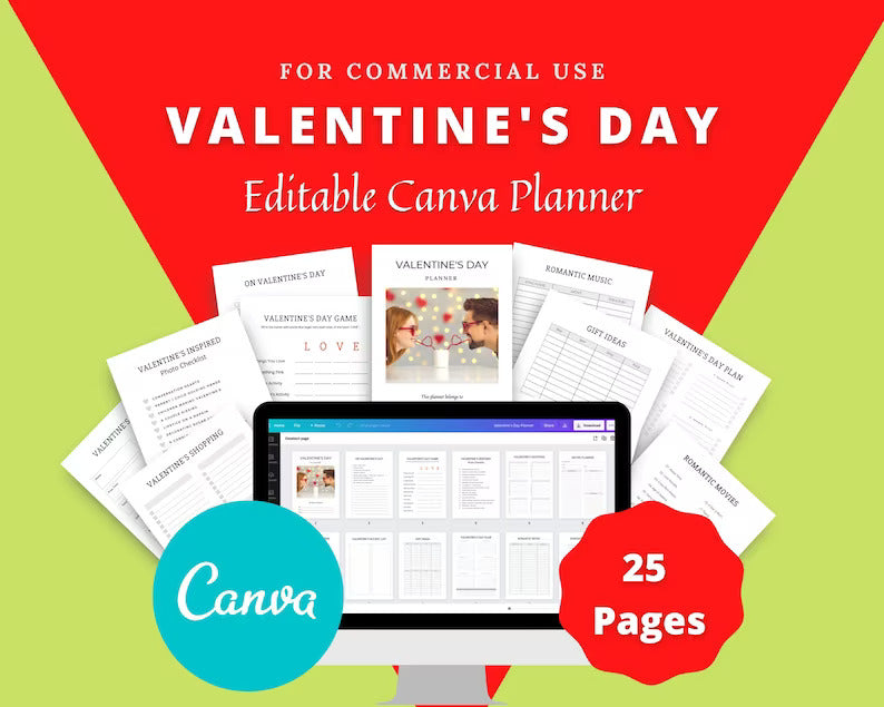 Editable Valentine's Day Planner in Canva | Canva Template Pack | Valentine's Day Planner Canva | Commercial Use