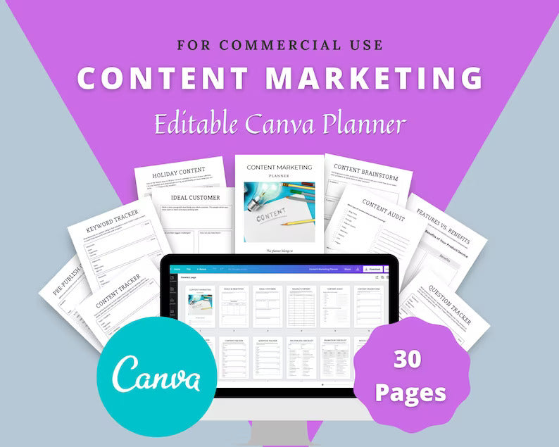Editable Content Planner in Canva | Canva Template Pack | Content Marketing Planner Canva | Commercial Use