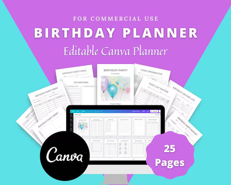 Editable Birthday Planner in Canva | Canva Template Pack | Birthday Party Planner Canva | Commercial Use