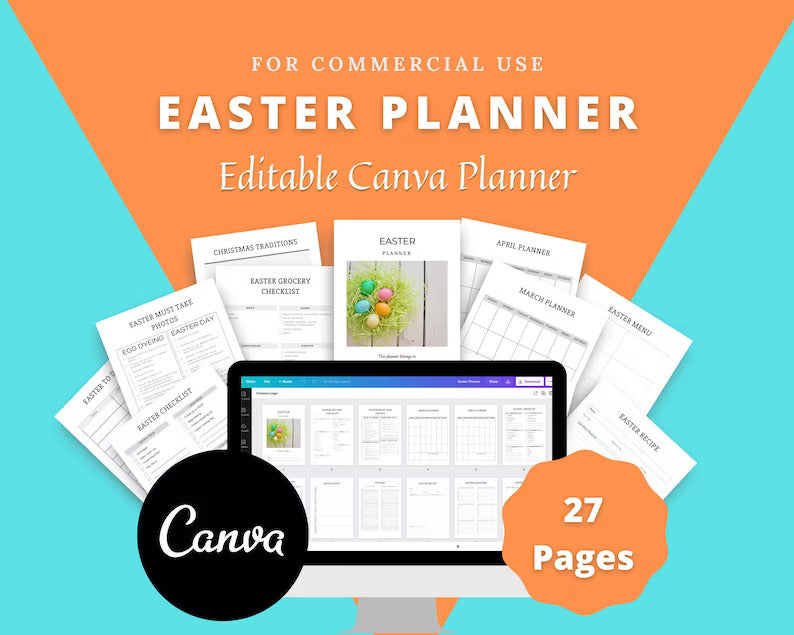Editable Easter Planner in Canva | Canva Template Pack | Easter Planner Canva | Commercial Use