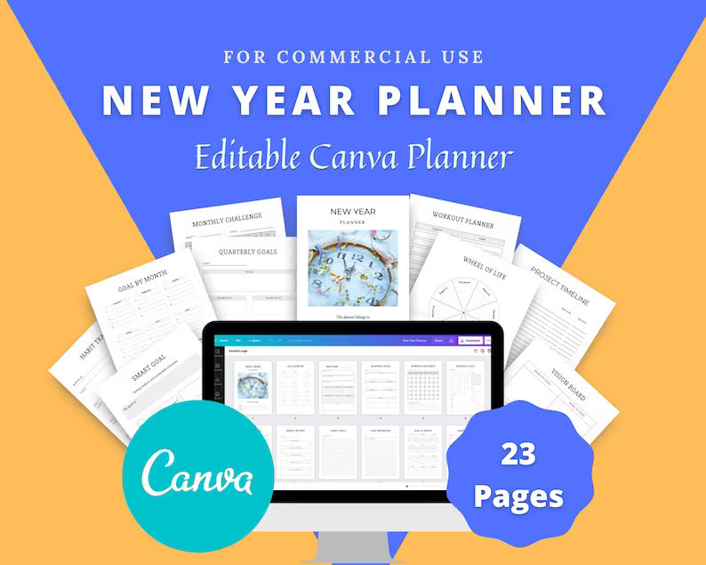 Editable New Year Planner in Canva | Canva Template Pack | New Year Planner Canva | Commercial Use