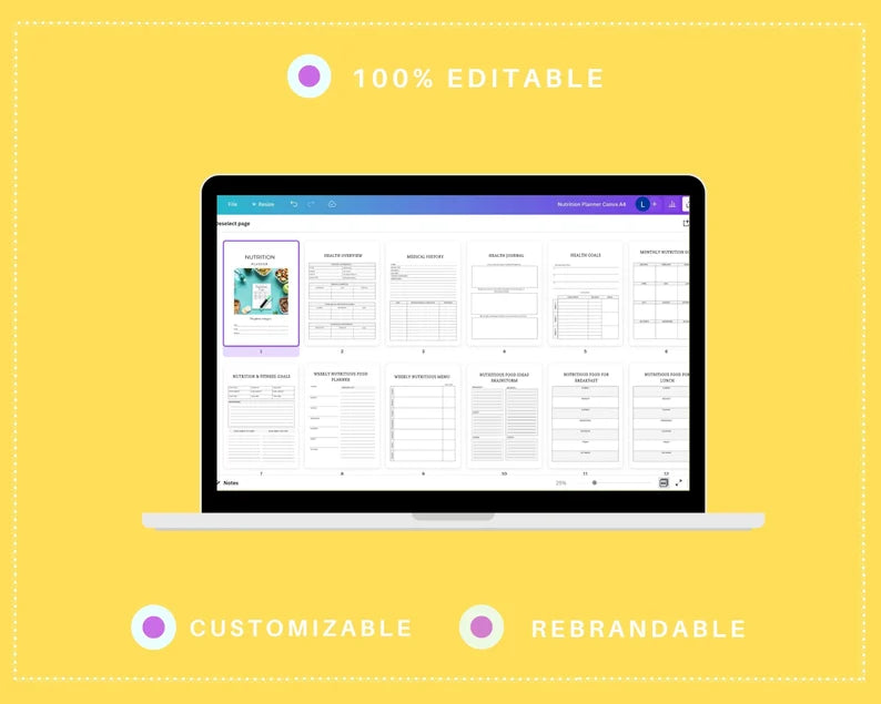 Nutrition Planner in Canva | Canva Template Pack | Nutrition Journal Template | Commercial Use
