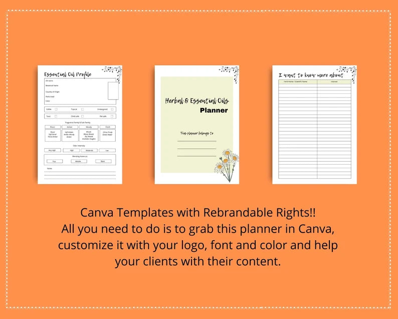 Herbs and Essential Oils Planner in Canva | Canva Template Pack | Herbs and Essential Oils Journal Template | Commercial Use