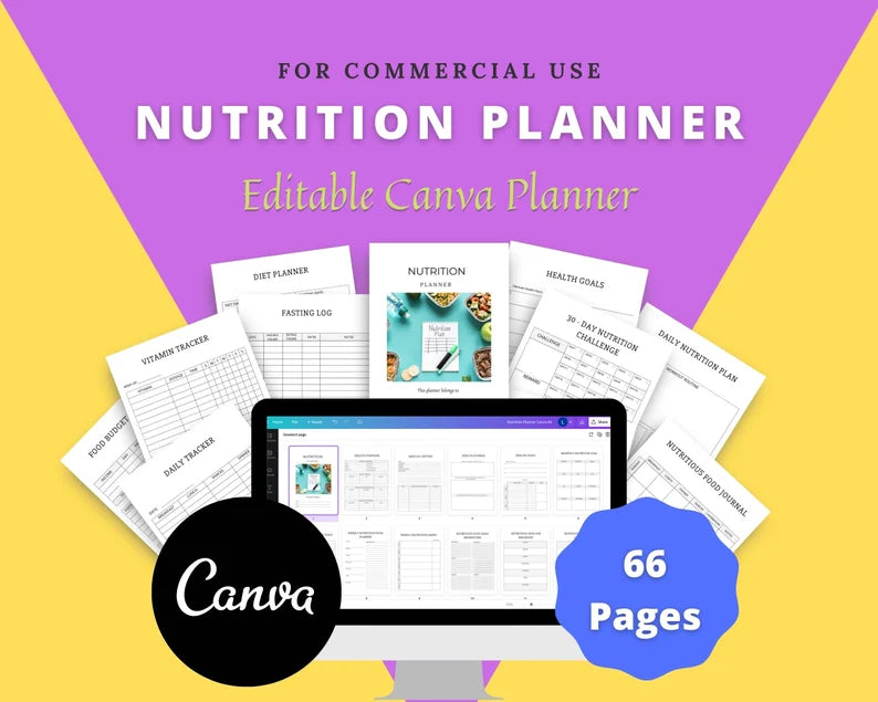 Nutrition Planner in Canva | Canva Template Pack | Nutrition Journal Template | Commercial Use